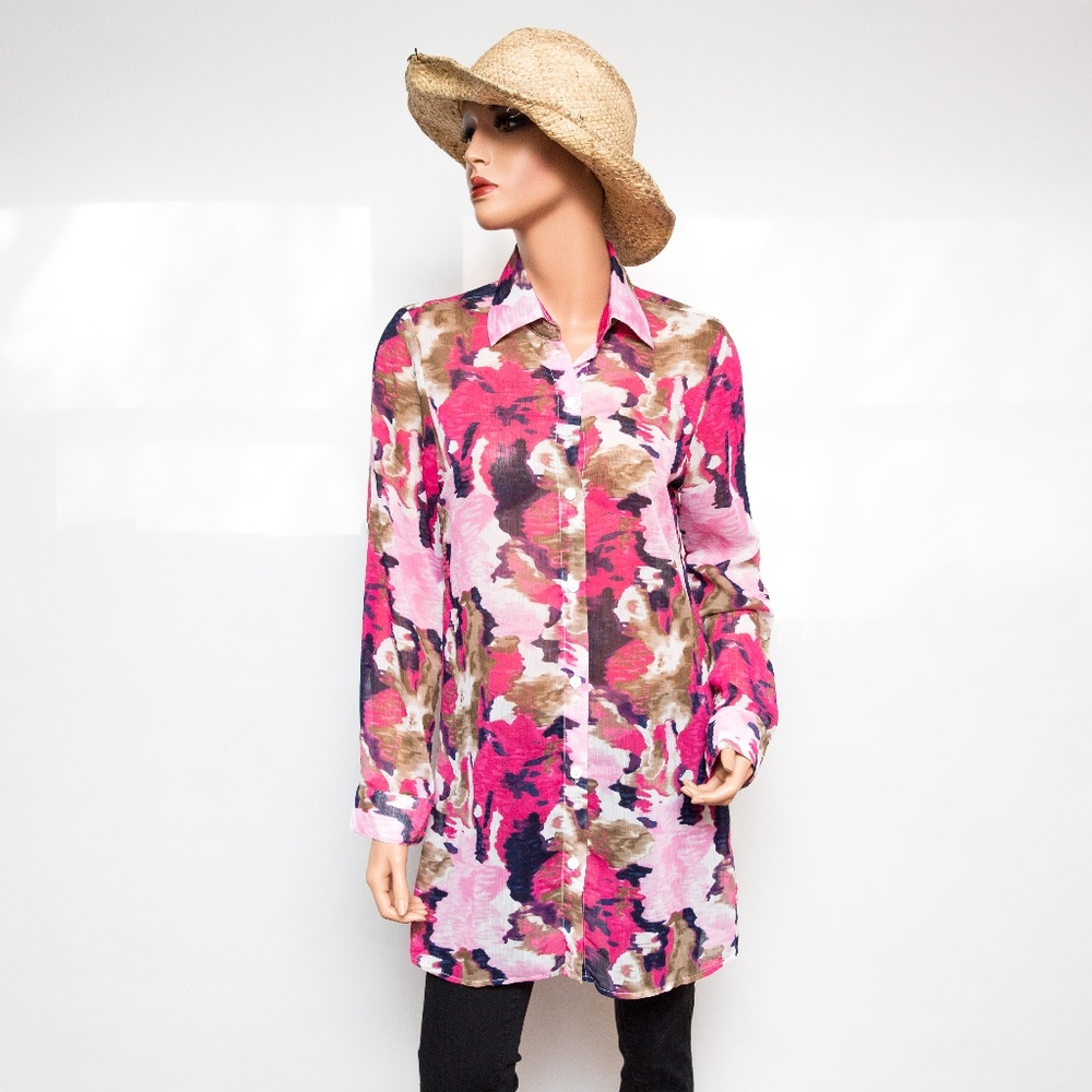 Tommy Bahama Pink Red Black Watercolor Shirt